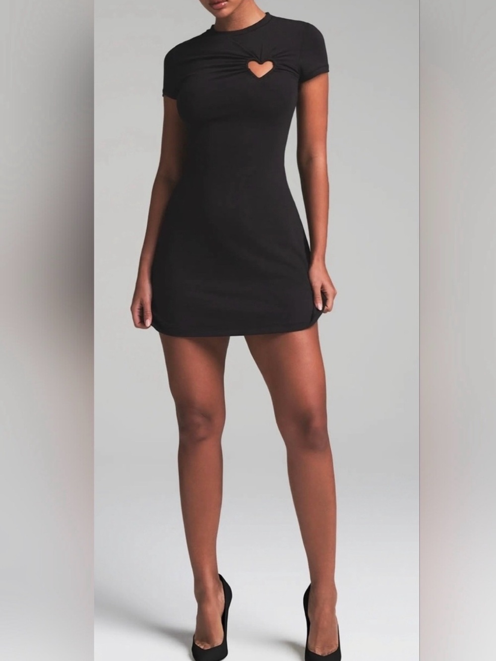 SKIMS Black Short Sleeve Mini Dress with Heart Cutout